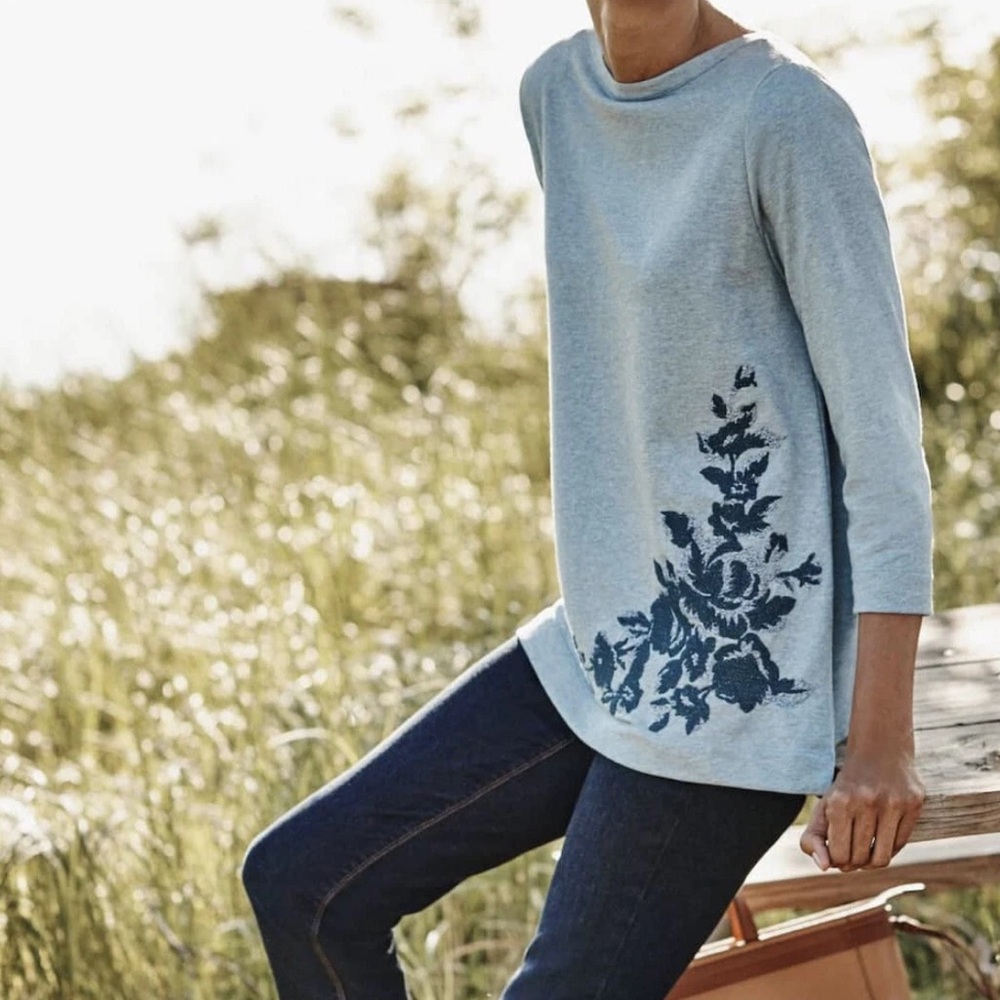 J. Jill Embroidered-Flowers French Terry Top 3X
